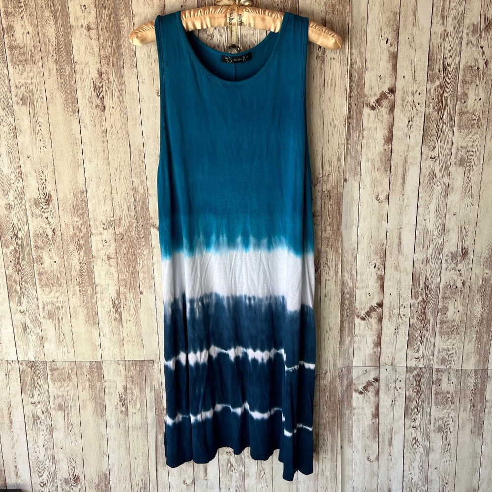 Urban X Blue and White Tie Dye Long Tank L